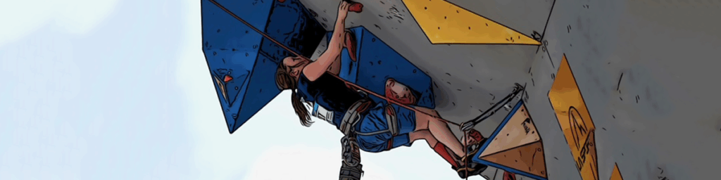 iemand klimmend op een klimmuur met touwen.